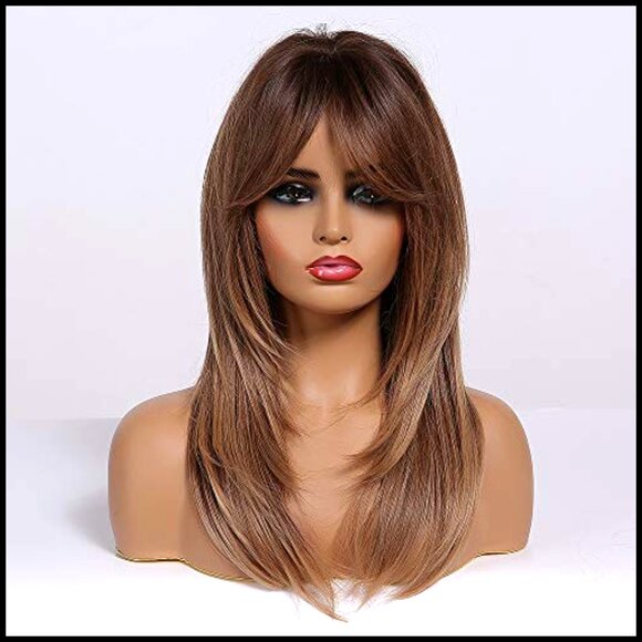 Long Wavy Synthetic Wig with Bangs Heat Resistant Natural Looking Hair main image 6